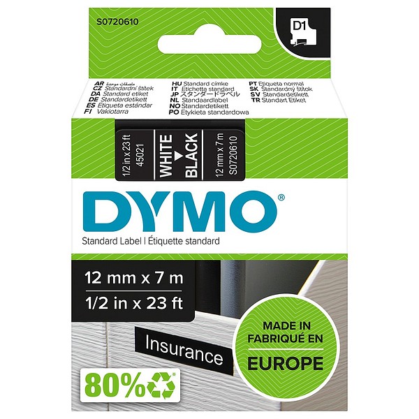 DYMO D1 12mmx7m vit/svart S0720610 standardtejp