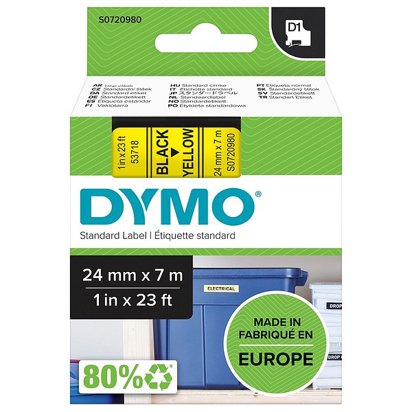 DYMO D1 24mmx7m svart/gul S0720980 standardtejp