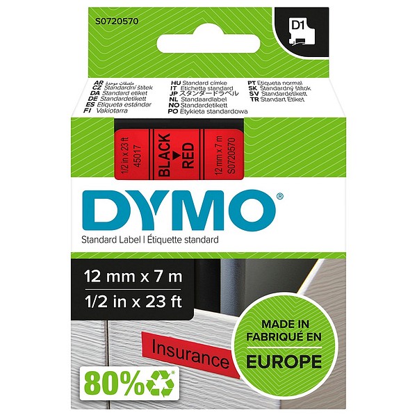 DYMO D1 12mmx7m musta/punainen S0720570 vakiotarra