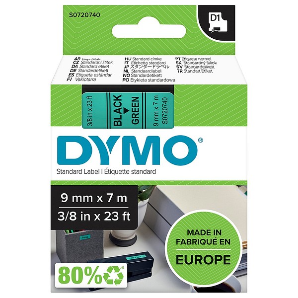 DYMO D1 9mmx7m musta/vihreä S0720740 vakiotarra