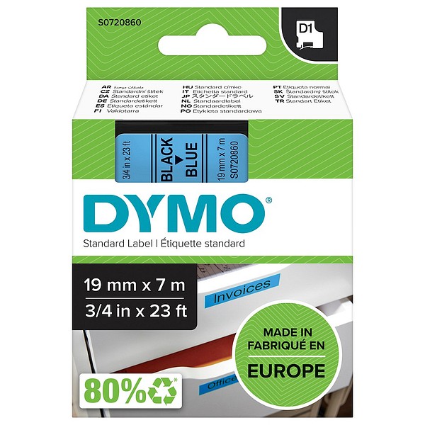 DYMO D1 19mmx7m svart/blå S0720860 standardtejp