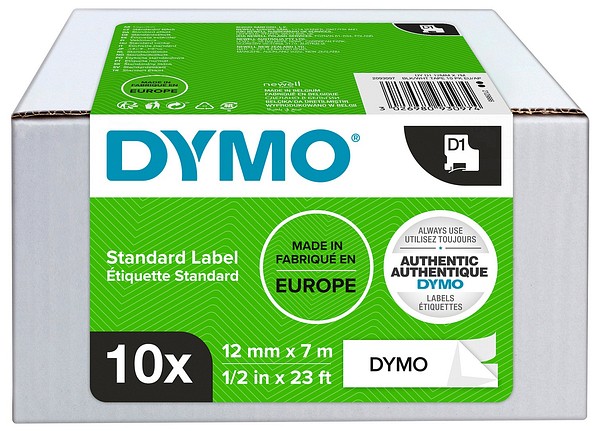 DYMO D1 12mmx7m svart/vit 2093097 10st sats av standardtejper