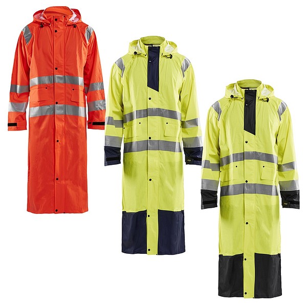 Highvis lång regnjacka, KLASS 1 BLÅKLÄDER 43252000  