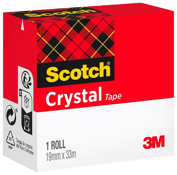 Scotch Crystal Clear office tape 144 rll/box, 19mm x 33m