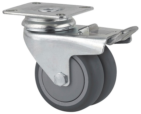 Kaksoiskääntöpyörä 75mm nelikulmal. Tente 2977PJP075P50 jarrulla