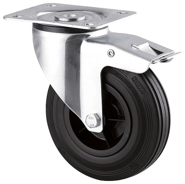 Swivel castor 125mm with plate Tente 3377PVR125P62 with brake