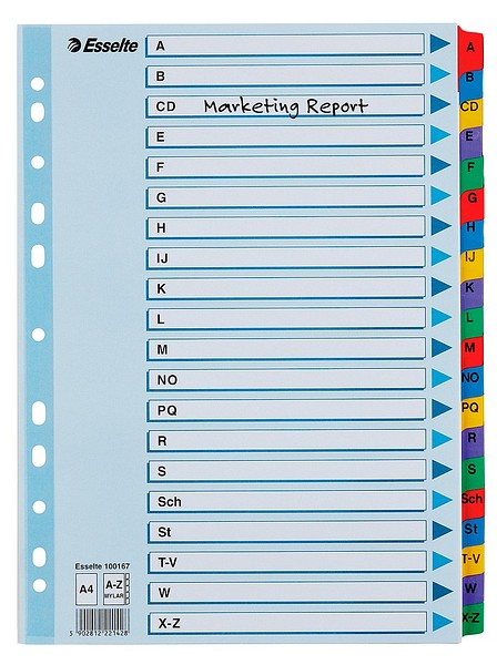 Esselte A4 kartong index A-Ö 10 st./förp. Vit
