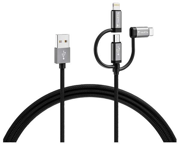 Cable3in1 USB A to LightnMicroTypeC Varta 57937101111 6förp/låda