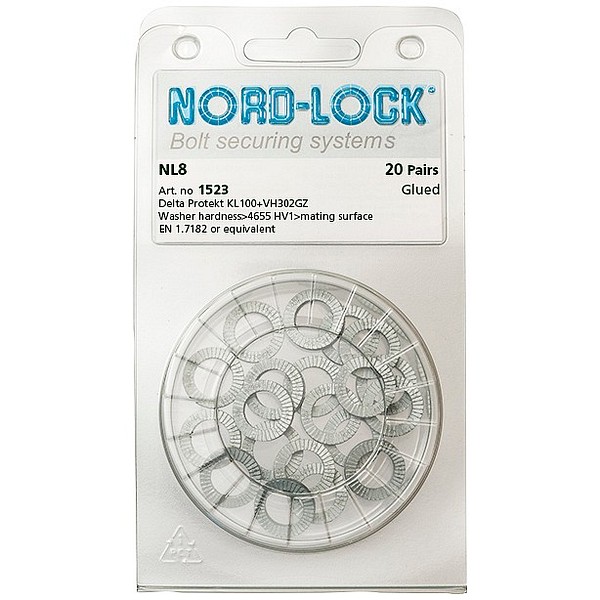 DIN 25201 Delta M8 Nord-Lock Washer blister package 20pcs/box