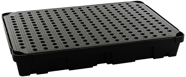 Spill tray 100L with PE grid black Jonesco ST1-100-BK-BK