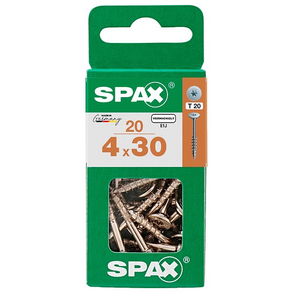 SPAX Kalusteruuvi niklattu  4,0x30 Leveätasakanta TX20 S 20 kpl/ltk