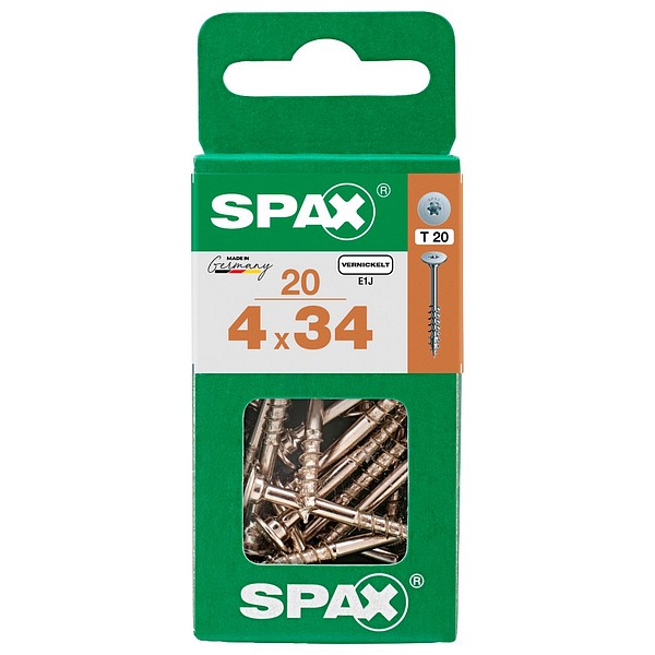 SPAX Furniture screw nickel 4,0x34 Flat head TX20 S 20 pcs/box