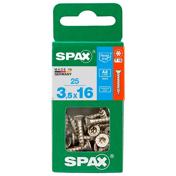 SPAX Countersunk A2 TX20 3,5x16 Universal full thread S 25 pcs/box
