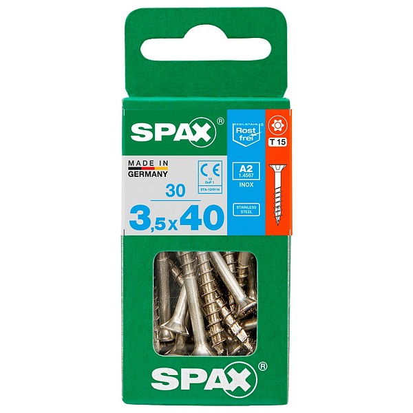 SPAX Countersunk A2 TX20 3,5x40 Universal part thread S 30 pcs/box
