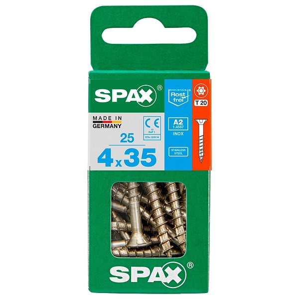 SPAX Uppokanta A2 TX20 4,0x35 Yleisruuvi osakierre S 25 kpl/ltk