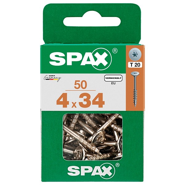 SPAX Furniture screw nickel 4,0x34 Flat head TX20 M 50 pcs/box