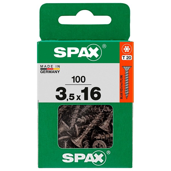 SPAX Försänkt BLAX TX20 3,5x16 Universal helgängad M 100 st/låda