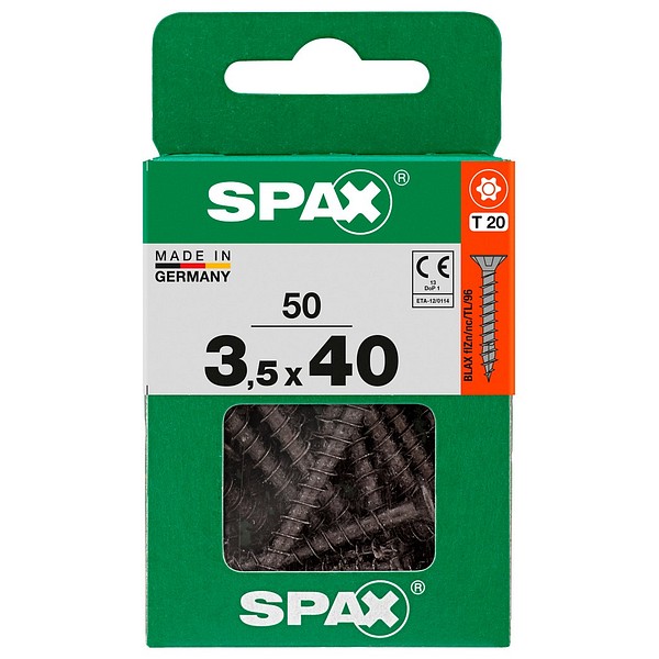 SPAX Uppokanta BLAX TX20 3,5x40 Yleisruuvi täyskierre M 50 kpl/ltk