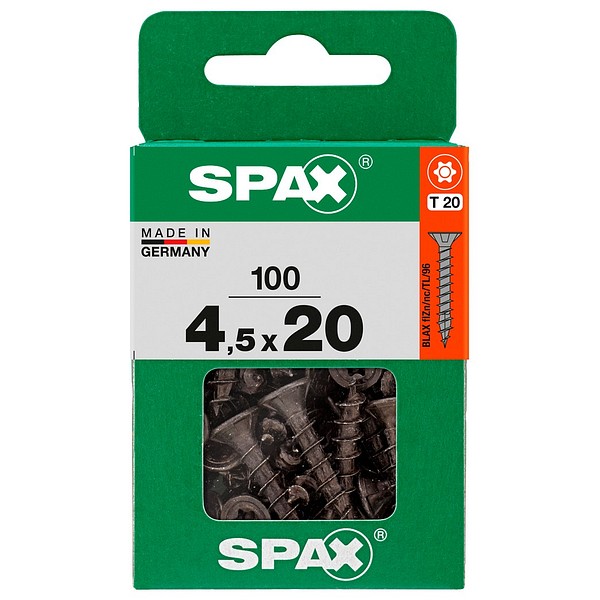 SPAX Försänkt BLAX TX20 4,5x20 Universal helgängad M 100 st/låda