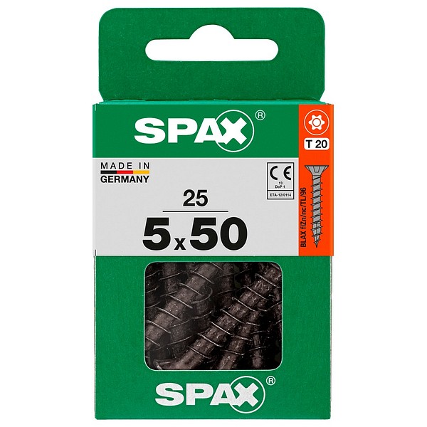 SPAX Uppokanta BLAX TX20 5,0x50 Yleisruuvi täyskierre M 25 kpl/ltk