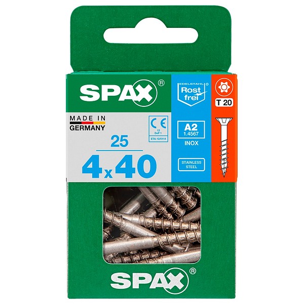 SPAX Countersunk A2 TX20 4,0x40 Universal part thread M 25 pcs/box