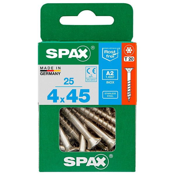 SPAX Countersunk A2 TX20 4,0x45 Universal part thread M 25 pcs/box