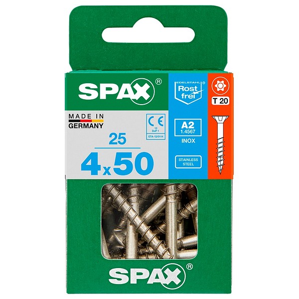 SPAX Countersunk A2 TX20 4,0x50 Universal part thread M 25 pcs/box