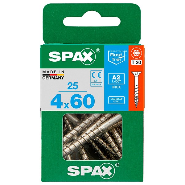 SPAX Countersunk A2 TX20 4,0x60 Universal part thread M 25 pcs/box