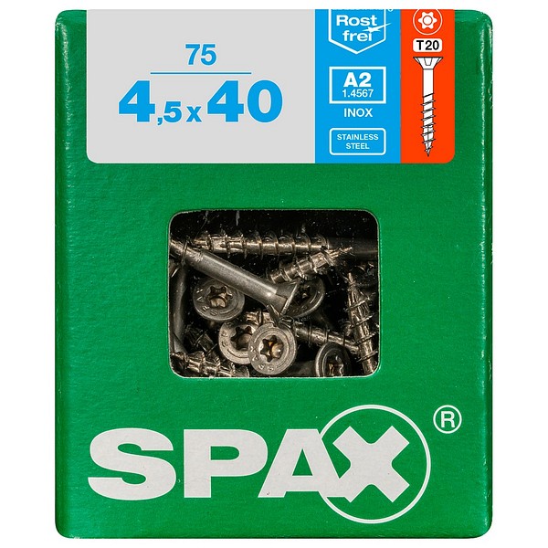 SPAX Countersunk A2 TX20 4,5x40 Universal part thread L 75 pcs/box