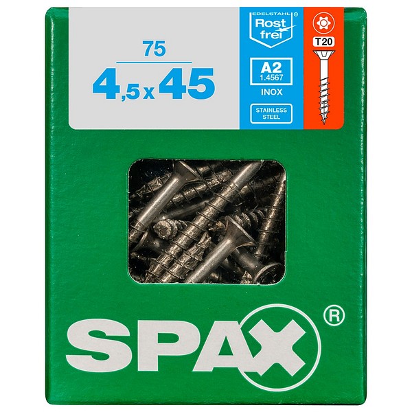 SPAX Countersunk A2 TX20 4,5x45 Universal part thread L 75 pcs/box