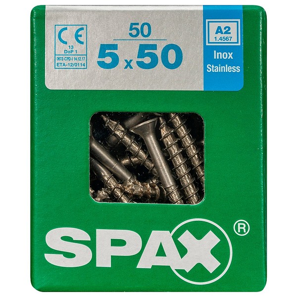 SPAX Countersunk A2 TX20 5,0x50 Universal part thread L 50 pcs/box