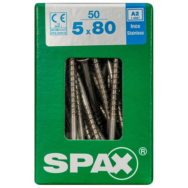 SPAX Countersunk A2 TX20 5,0x80 Universal part thread L 50 pcs/box