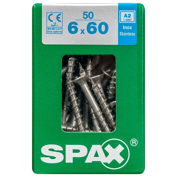 SPAX Countersunk A2 TX30 6,0x60 Universal part thread L 50 pcs/box