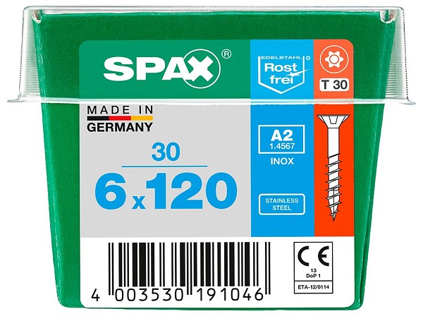 SPAX Countersunk A2 TX30 6,0x120 Universal part thread M 30 pcs/box