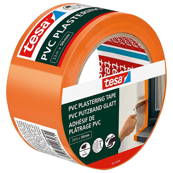 Tesa 55487 50mm/33m PVC tape orange, 6 week weather-resistance