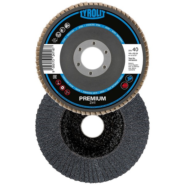 Flap wheel 27A 115x22 P40 Tyrolit Premium 2in1 34780053