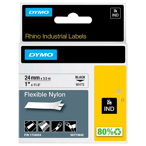Dymo Rhino 1734524 black/white nylon label 24mmx3.5m