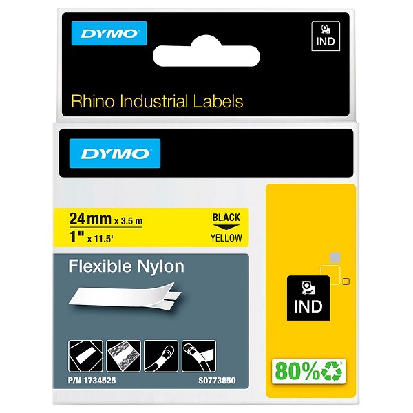Dymo Rhino 1734525 black/yellow nylon label 24mmx3.5m