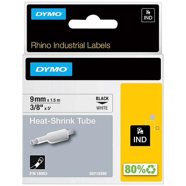 Shrink cassette 9mmx1.5m Dymo Rhino 18053 white